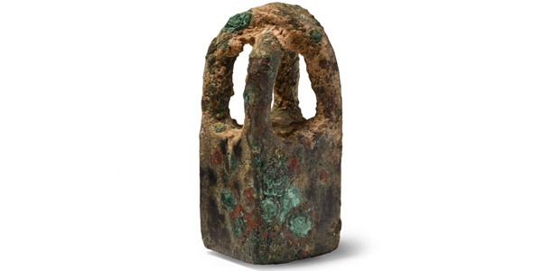 Western Asiatic Bronze Cage Weight with Seated Figure