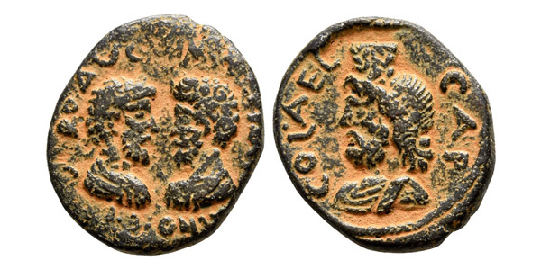 Marcus Aurelius and Lucius Verus AE 24mm of Aelia Capitolina (Jerusalem), Judaea.