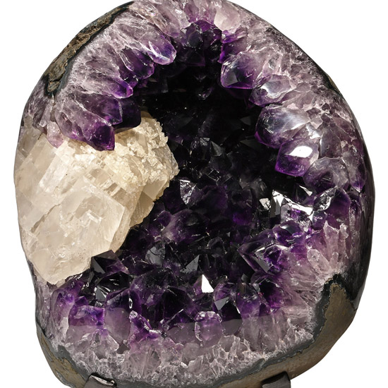 Egg-Shaped Amethyst Crystal Geode Display with Calcite