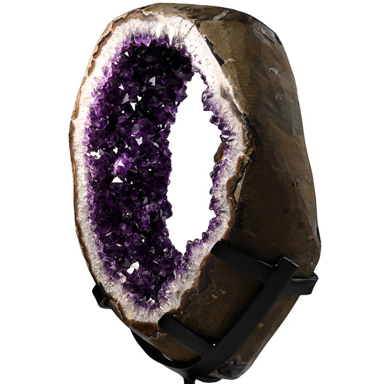 Amethyst Crystal Display with Flower-Shaped Calcite