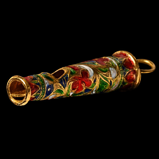Enamelled Gold Hawking Whistle