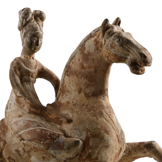 Chinese Tang Style Terracotta Prancing Horse and Rider