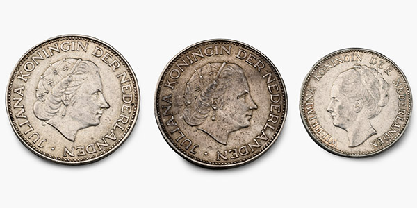Group of Three [3] AR One and Two and Half Netherlands Guilders.
