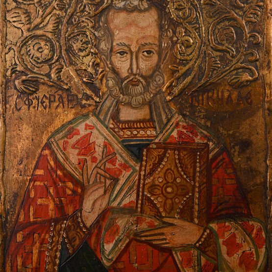 Painted Wooden Icon of Saint Nicholas