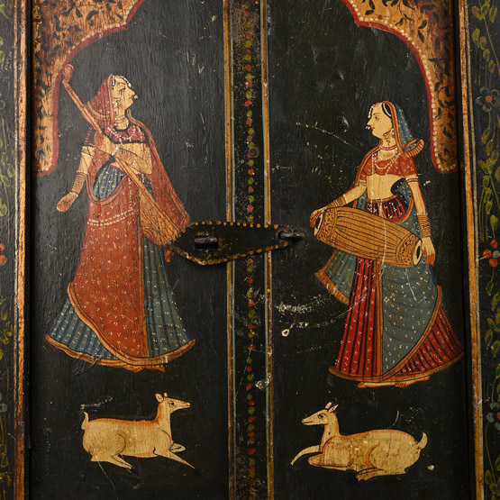 Indian Painted Gilt Wooden Doors with Musicians