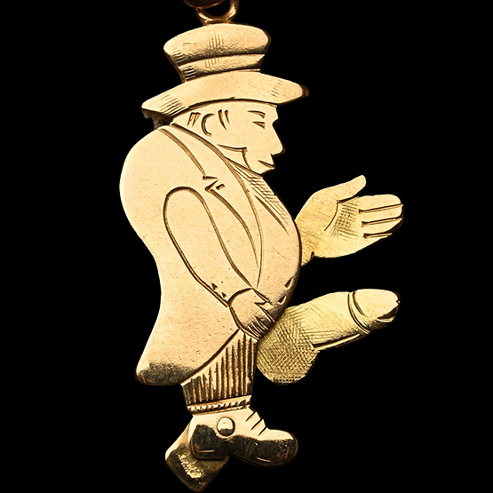 Bawdy Gold Pendant of a Victorian Man with Hinged Phallus