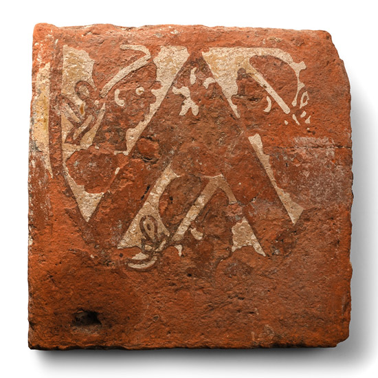 Large Medieval Heraldic Tile with the Heads of Three Africans within a Shield