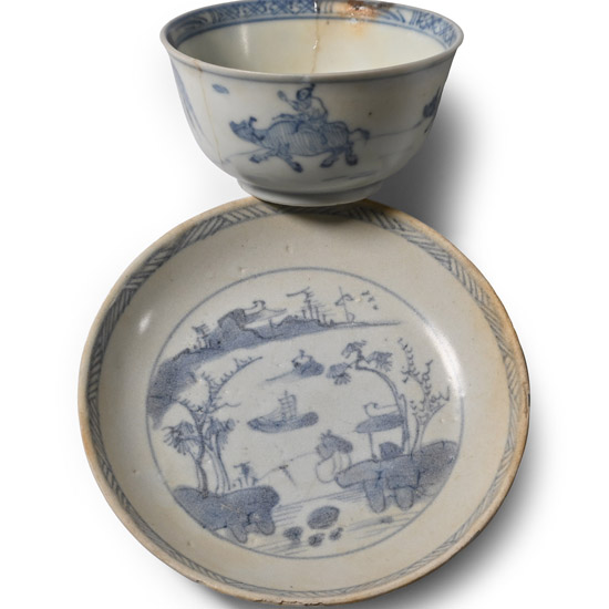 Ca Mau Cargo Shipwreck Glazed Blue and White Tea Bowl and Saucer