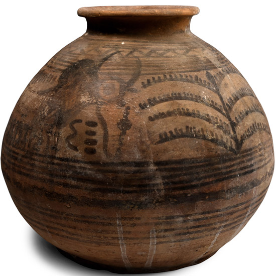Large Indus Valley Terracotta Jar with Palms and Bovines