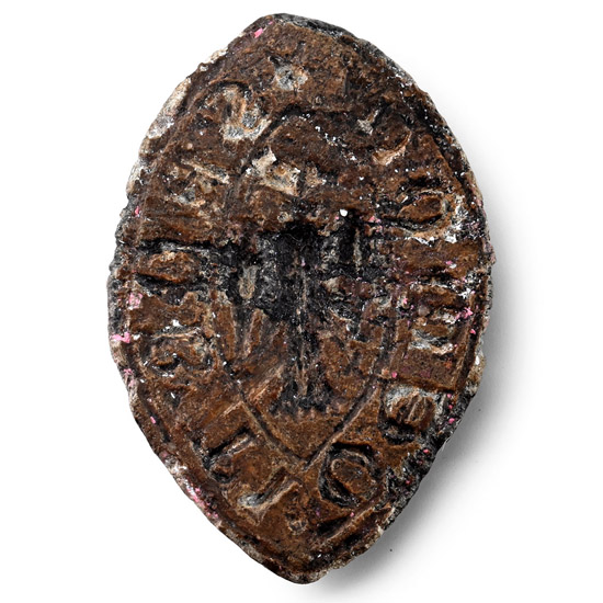 Medieval Thames Lead Vesica-Shaped Seal Matrix for Robert