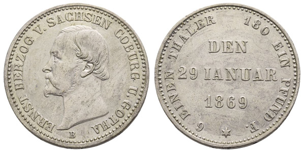 German States. Duchy of Saxe-Coburg and Gotha, Ernst II AR 1/6 Thaler.