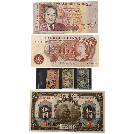 Group of Three [3] Banknotes including Bank of England Ten Shillings.