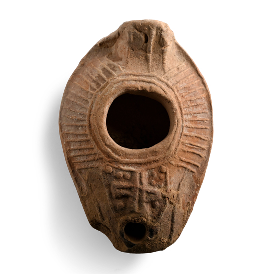 Byzantine Terracotta Slipper Oil Lamp with Cross