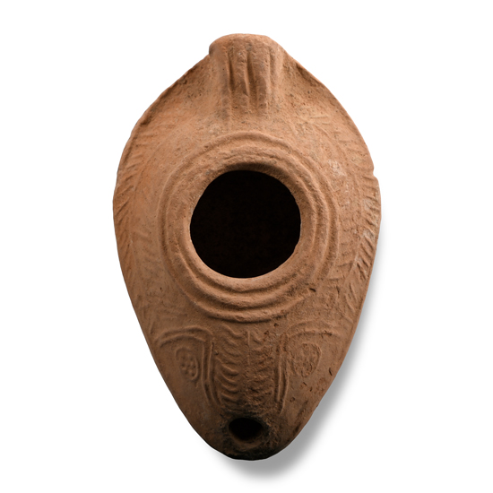 Byzantine Terracotta Slipper Oil Lamp with Fern