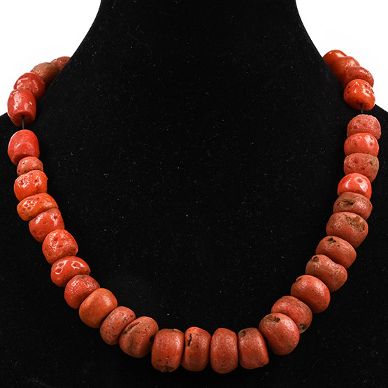 Western Asiatic Coral-Coloured Glass Bead Necklace String