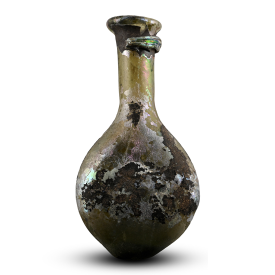 Roman Iridescent Green Glass Flask