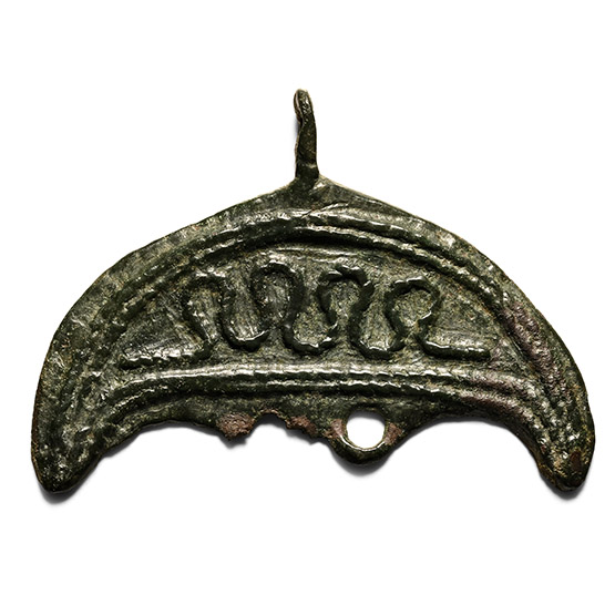 Viking Age Bronze Lunar Pendant with Snake