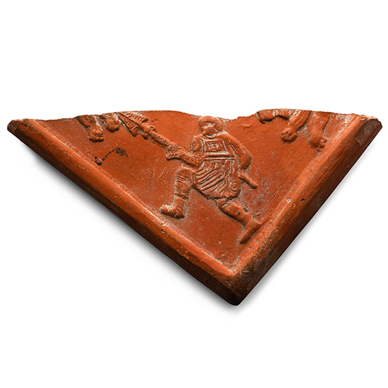 Roman Redware Tile Section with Venatore Gladiator Fighting Lions