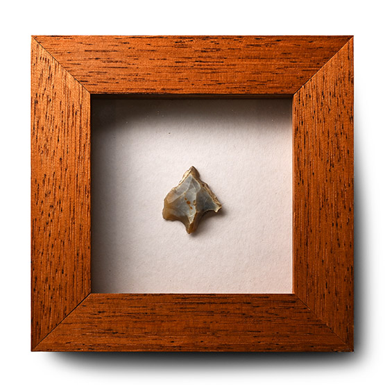 Framed British Stone Age Knapped Flint Arrowhead