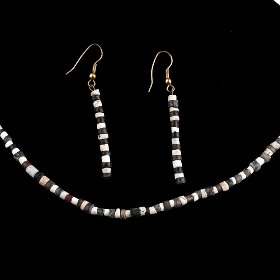 Western Asiatic Stone Bead Necklace and Earring Set
