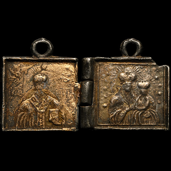 Russian Orthodox Pewter Travelling Icon
