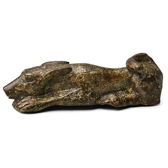 Roman Bronze Lying Dog Statuette