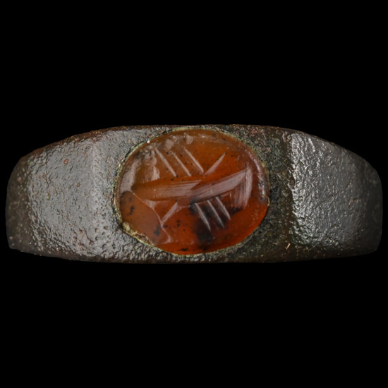 Roman Bronze Ring with Carnelian Gemstone with Clasped Hands