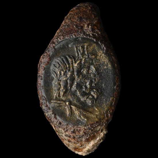 Roman Iron Ring with Bronze Plate with Serapis