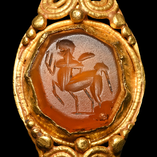 Roman Gold Ring with Carnelian Gemstone with Centaur