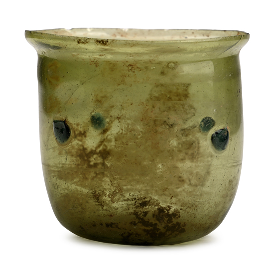 Roman Green Glass Cup with Dark Blue Applied Decoration