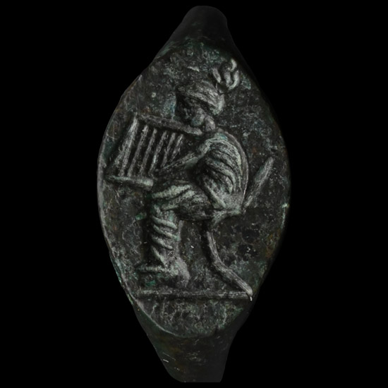 Greek Bronze Ring with Musician