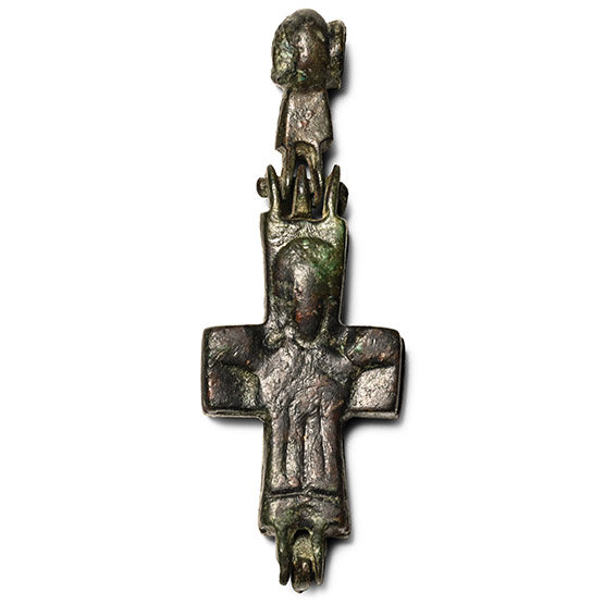 Byzantine Bronze Reliquary Cross Pendant