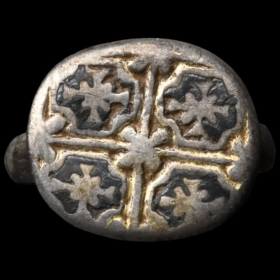 Medieval Crusader Period Silver Ring with Crosses