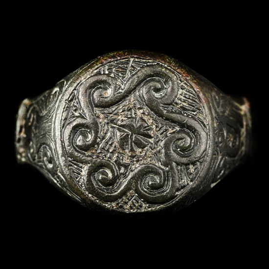 Migration Period Bronze Ring with Sea Scrolls