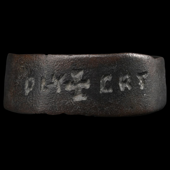 Medieval Bronze Ring with Cross and Inscription
