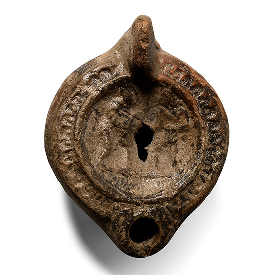 Roman Terracotta Oil Lamp with Gladiators