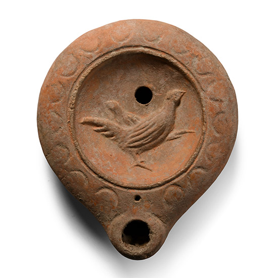 Roman Terracotta Oil Lamp with Cockerel