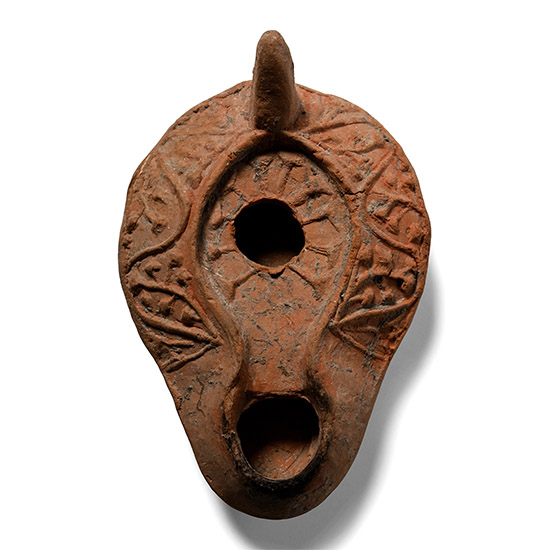 Byzantine Terracotta Oil Lamp with Berries and Foliage