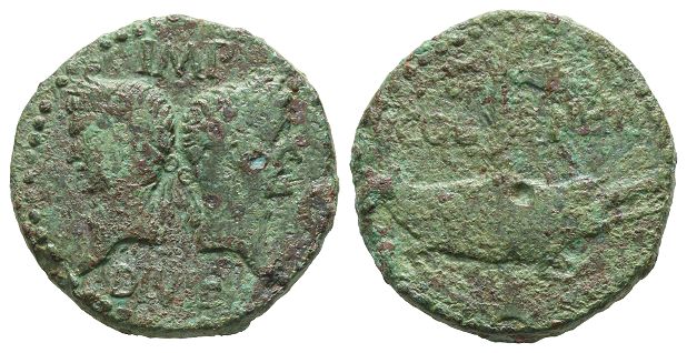 Augustus and Agrippa AE Dupondius of Nemausus, Gaul.