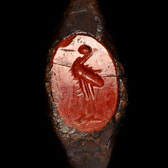 Roman Bronze Ring with Stork Gemstone