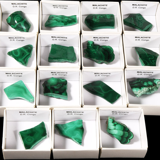 Boxed Polished Malachite Section Group
