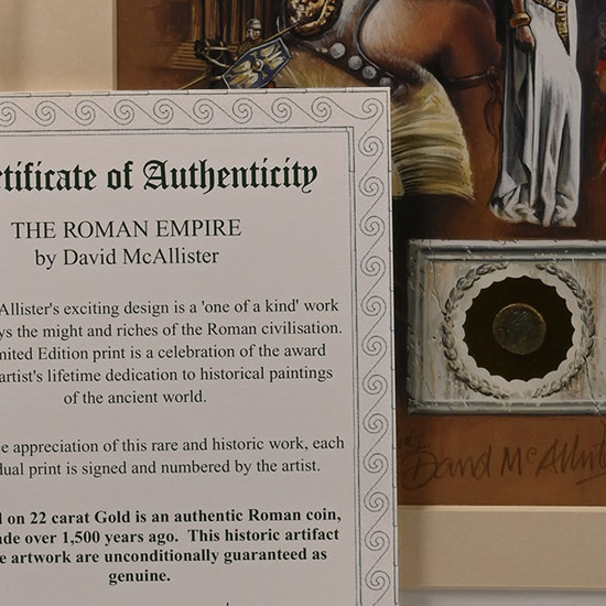 Bronze Roman Coin and Framed Limited Edition Print
