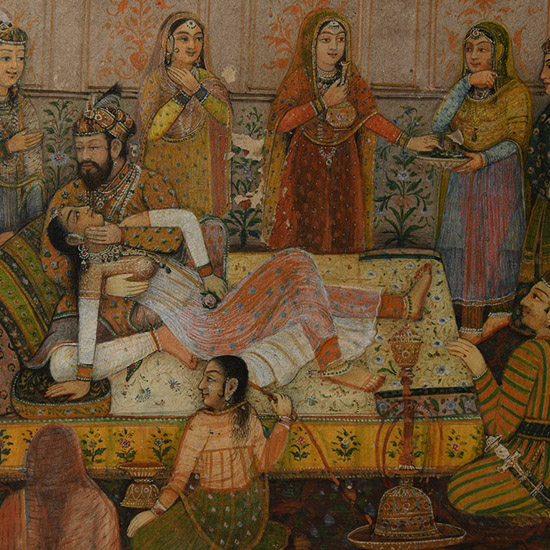 Framed Indian Watercolour Painting with Harem Scene