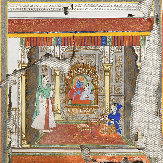 Framed Indian Watercolour Manuscript Leaf