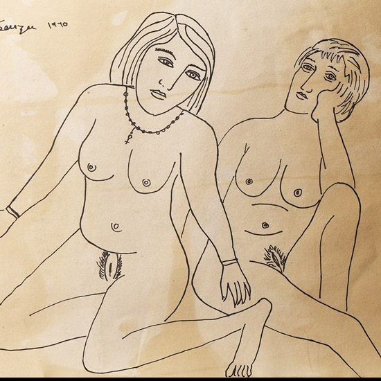 Indian Erotic Sketch Attributed to F.N. Souza