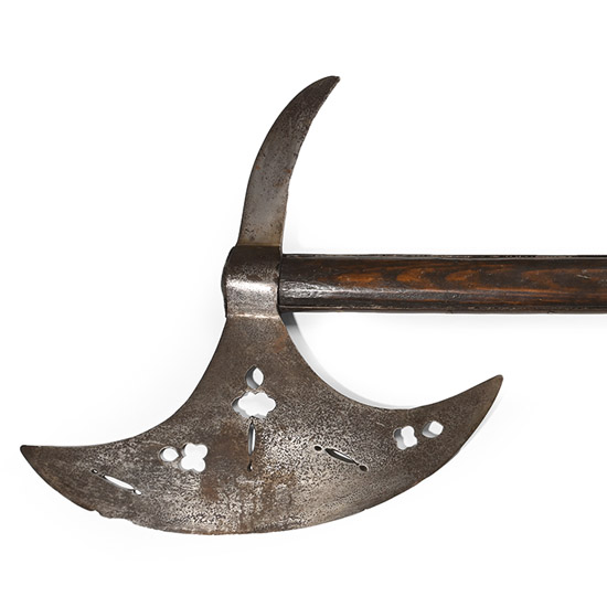 Post Medieval Iron Poleaxe with Wooden Handle