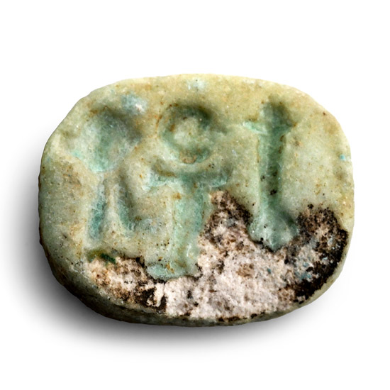 Egyptian Faience Scaraboid with Hieroglyphs