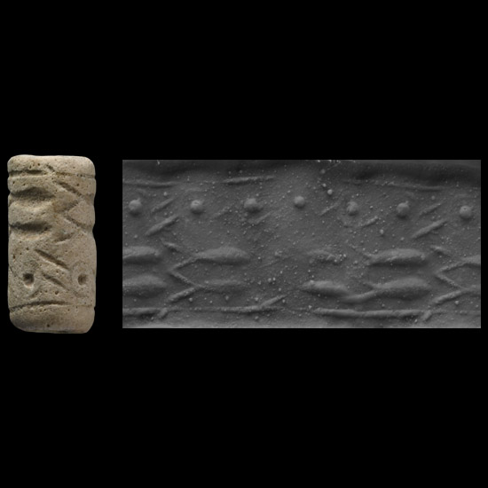 Western Asiatic Faience Cylinder Seal with Fish