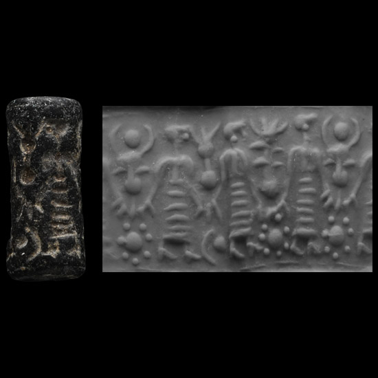 Western Asiatic Stone Cylinder Seal with Walking Figures