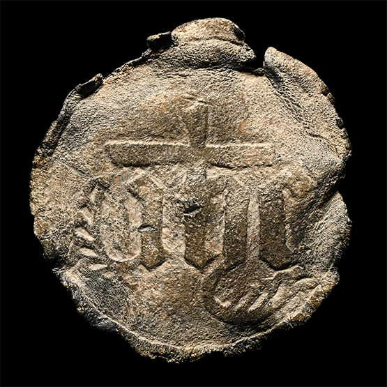 Medieval Pewter Pilgrims Mount with Christogram